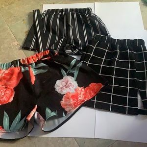 2 shorts and 1 skirt